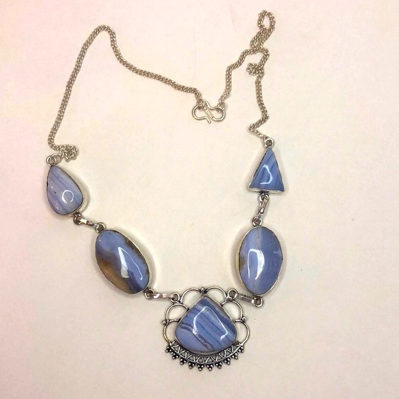 Sterling Silver 925 Lace Agate Gemstone Necklace - Picture 6 of 12